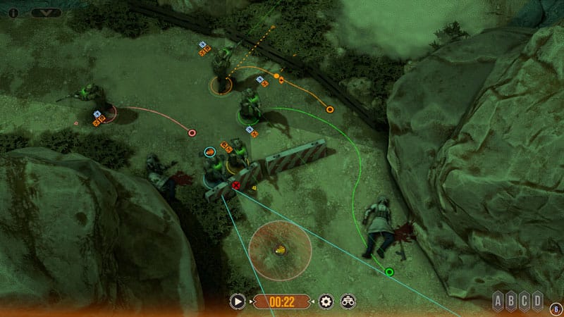 Mission planning screen with squad routes and tactical commands