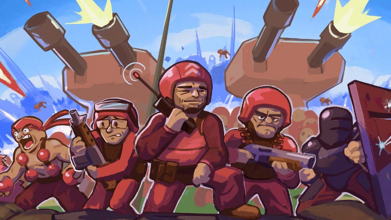 Military battlefield scene with defensive structures, units, and contested territory