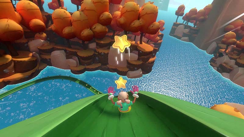 Action scene showing boss fight against King Crad in a 3D platforming arena