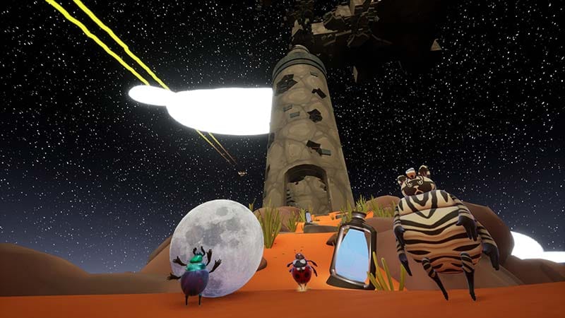 Gameplay scene featuring wildlife and environmental obstacles during exploration
