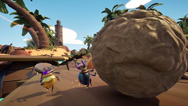 Wide gameplay view showing a cooperative journey through a natural environment
