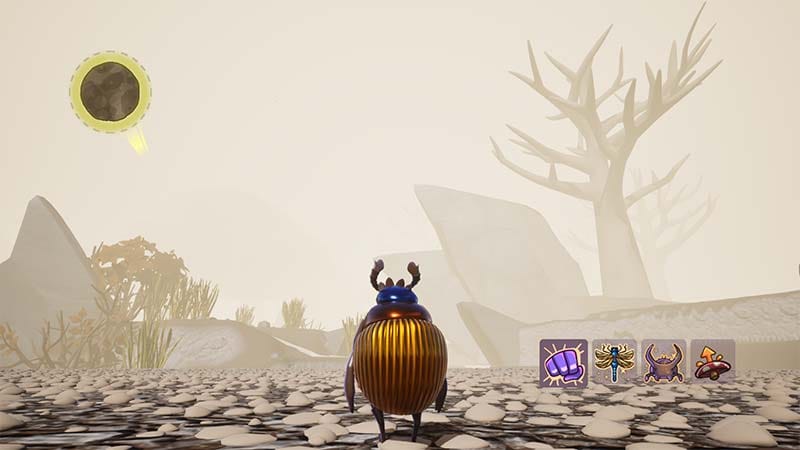 Gameplay scene showing players guiding a dung ball around environmental hazards