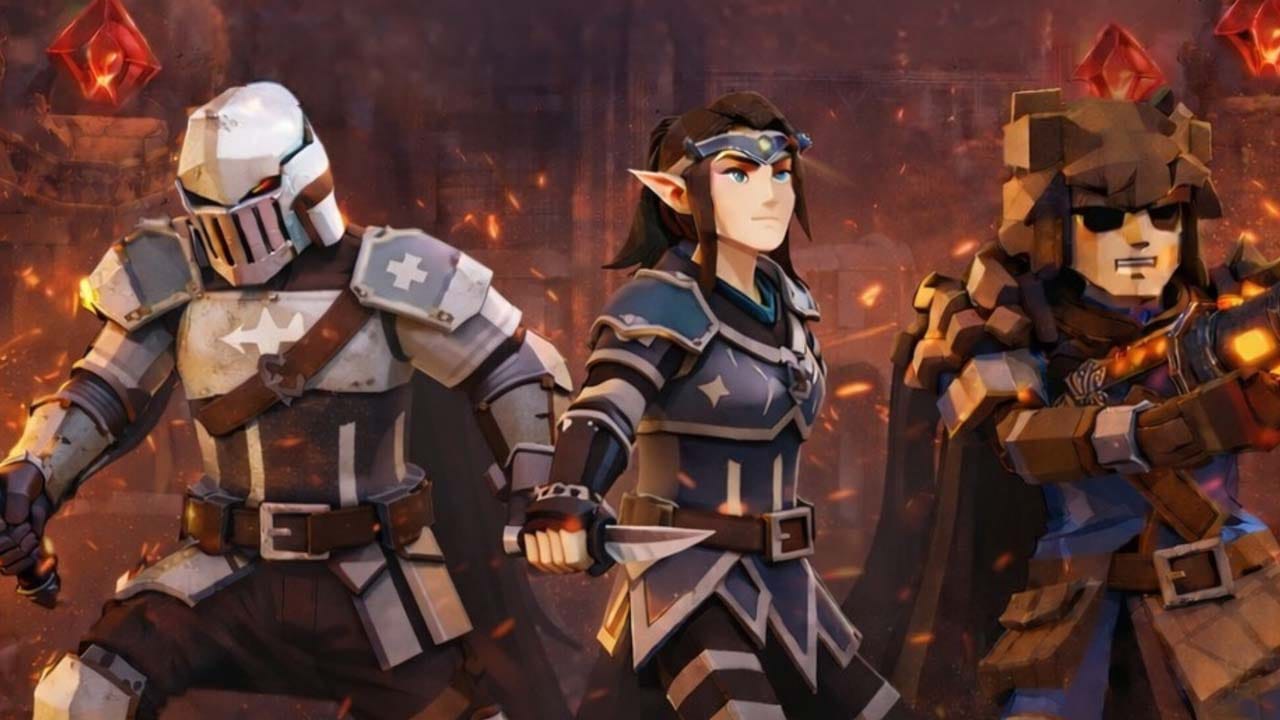 Dim medieval dungeon interior with traps and market stall elements in a stone environment