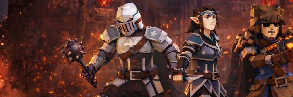 Banner image showing a medieval dungeon shop with merchant and trap-filled environment