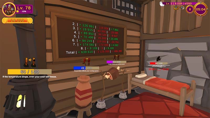 Gameplay scene managing a dungeon shop with traps and incoming adventurers