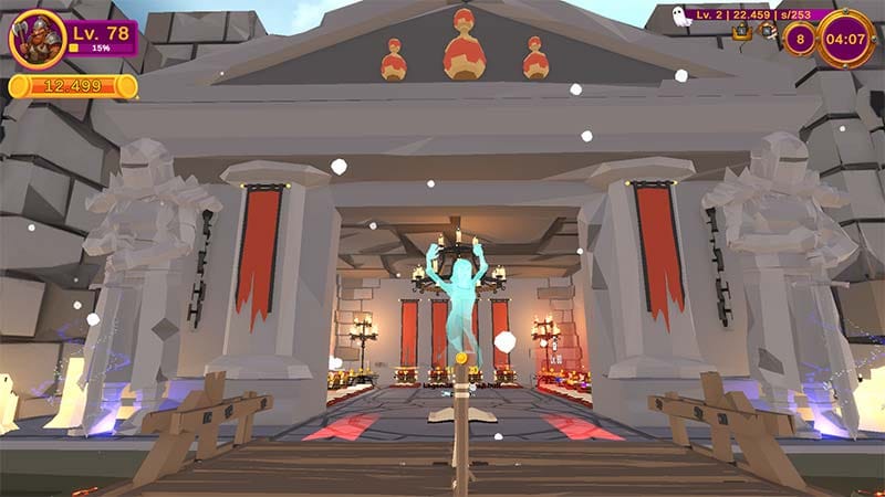 Gameplay view showing layout of dungeon traps connected to a trading area