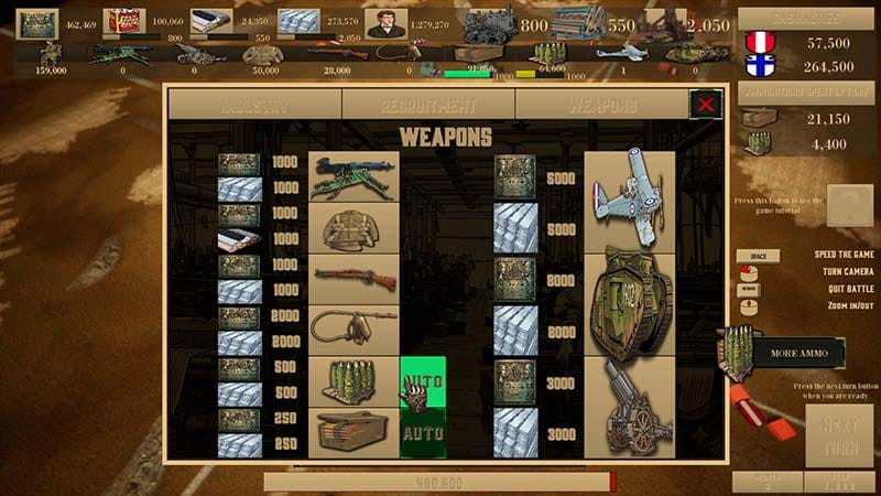 Strategy interface showing resource management and military operations