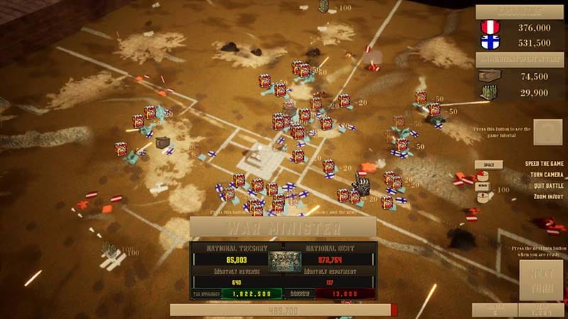 Gameplay environment featuring defensive positions and battlefield areas
