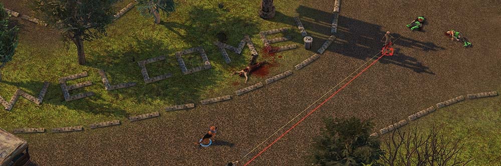 Wide scene of a dystopian battlefield with squad moving through debris and ruins