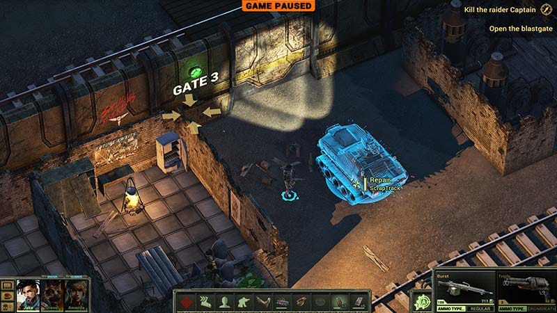 Interface screen displaying tactical pause controls and unit positioning in combat