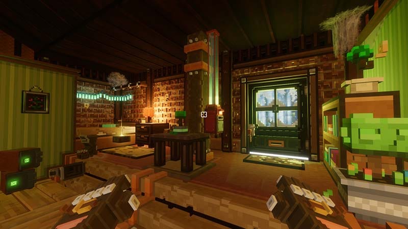 Gameplay scene showing a first-person view inside a randomly generated underground mine