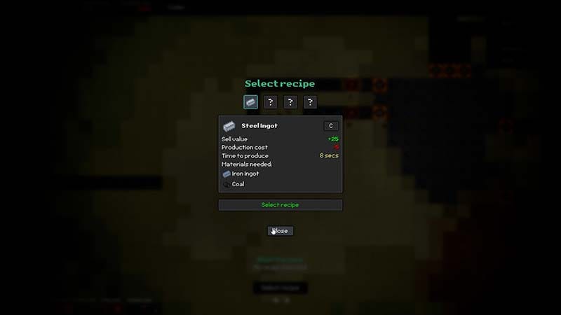 Game interface screen displaying production chains, items, and objective progress panels