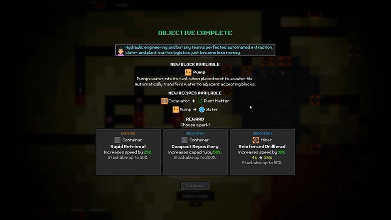 Menu interface showing machine upgrades, production tiers, and system unlock options
