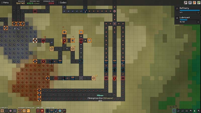 Interface screen displaying resources, production output, and rank progression toward Magnate
