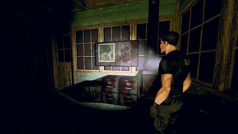 Combat in narrow corridor against experimental creatures inside laboratory environment