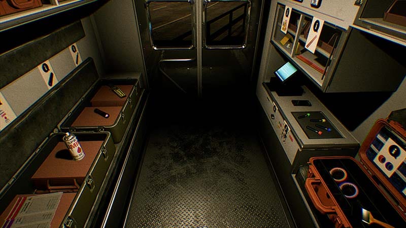 Crime scene investigation screen with drones and environmental scanning equipment