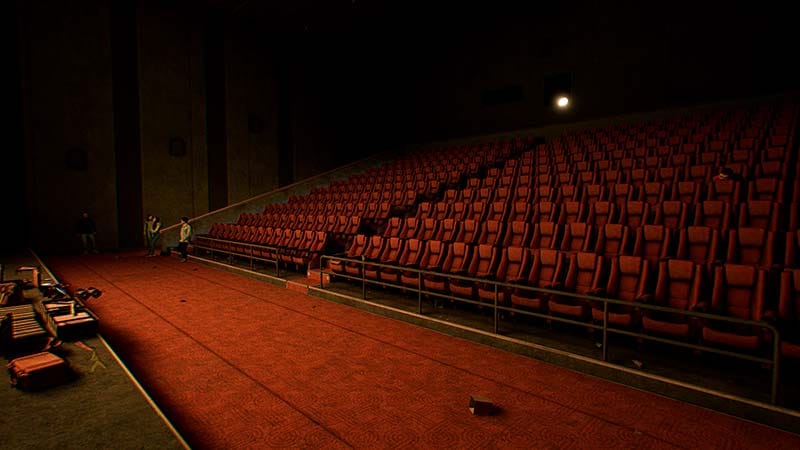 First-person detective scene exploring an indoor location for hidden evidence