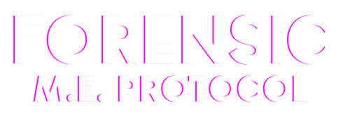 FORENSIC – M.E. Protocol logo in a clean forensic investigation title design