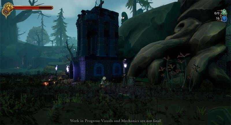 Boss arena near Baba Yaga hut with shifting lighting and layered environment