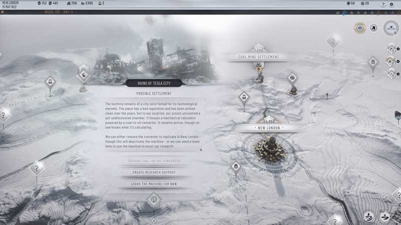 Resource production interface showing coal and oil economy balancing in Frostpunk 2