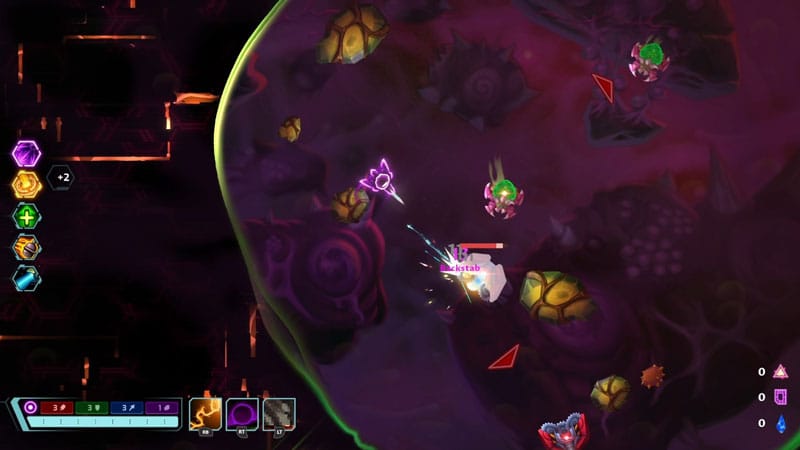 Gameplay screenshot showing physics-based combat and Quantum Powers in Galactic Glitch