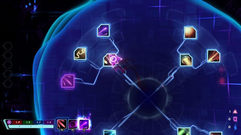 Top-down space shooter scene with multi-part enemy design and chain reactions