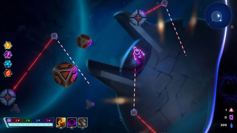 Combat encounter with dynamic physics objects and strategic action in Galactic Glitch