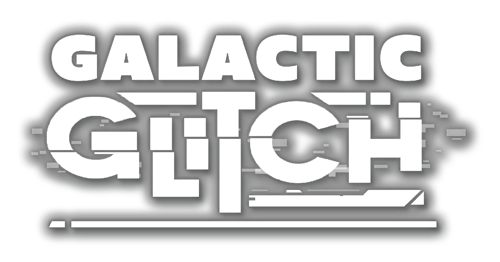 Galactic Glitch official game logo in physics-based roguelike twin-stick shooter style