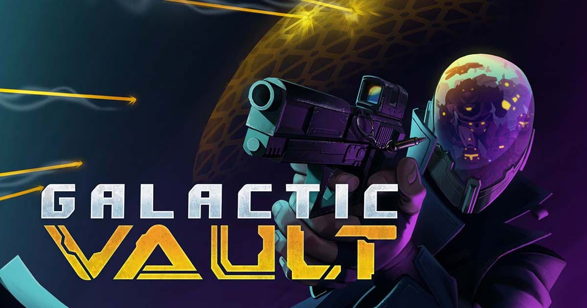 Artwork representing Galactic Vault gameplay with weapon upgrades and fast-paced FPS roguelite combat.