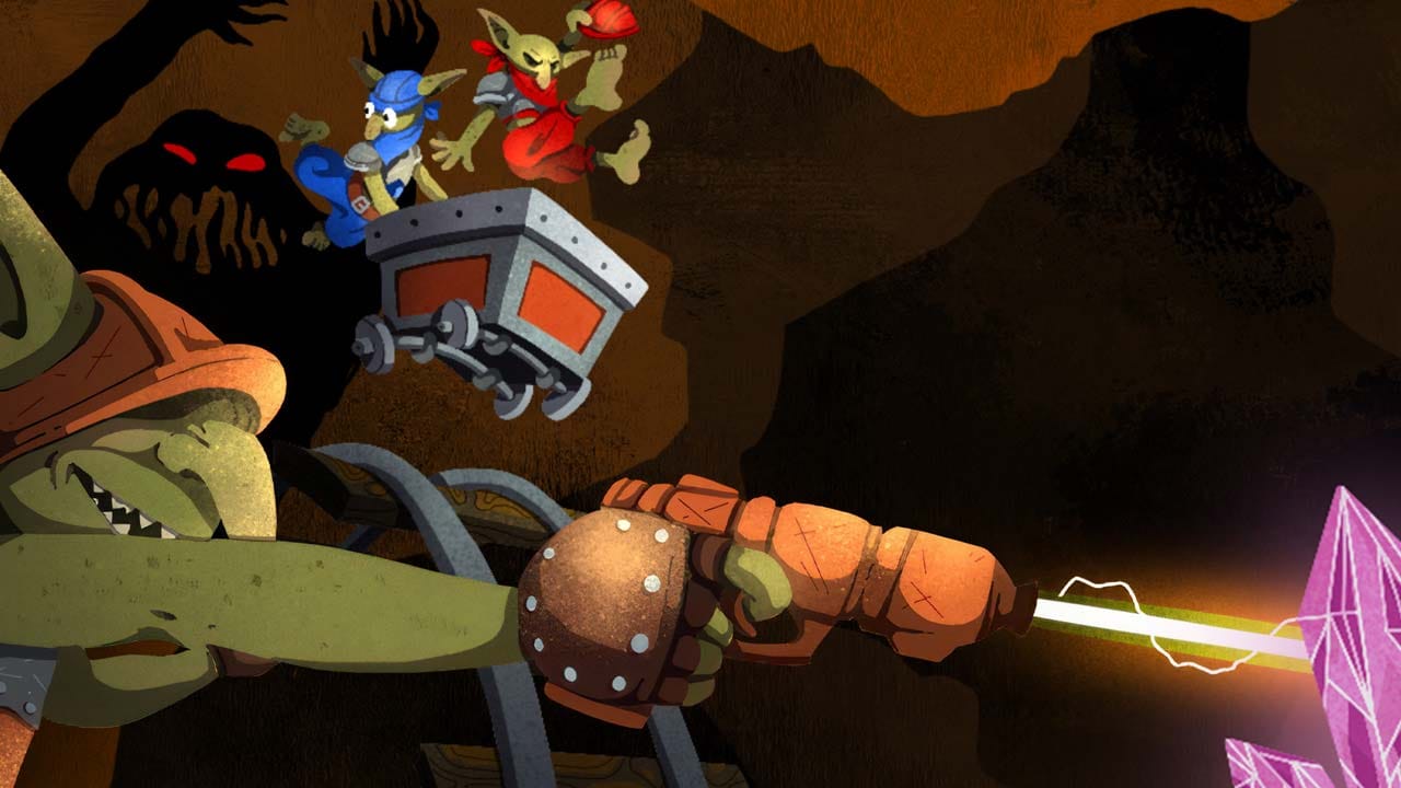 Underground cave environment showing dark tunnels and mining activity in Goblin Company