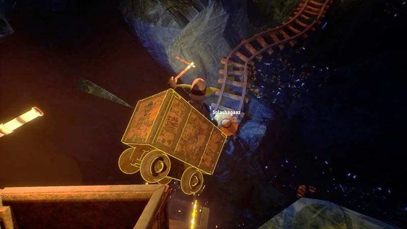 Rail network system showing mining carts moving resources through underground tunnels