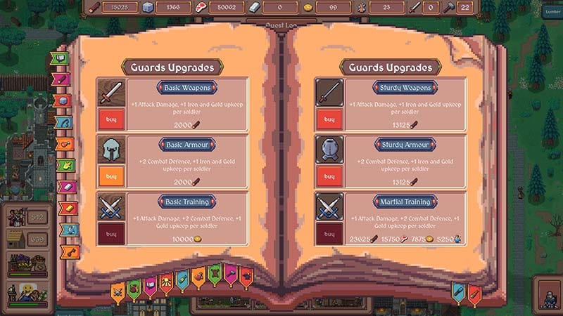 Gameplay view showing a medieval settlement within a fantasy landscape