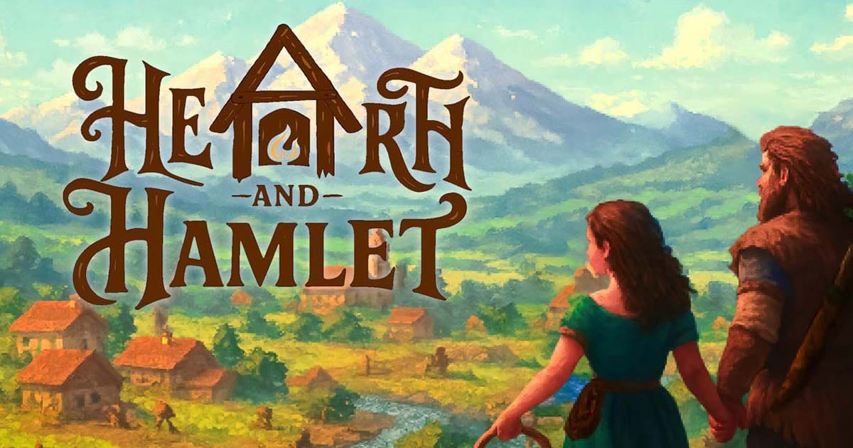 Promotional artwork showing a medieval settlement growing into a fantasy kingdom
