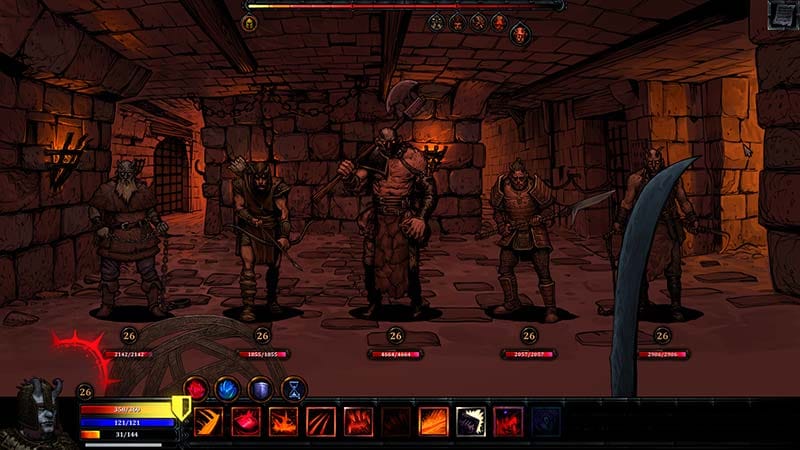 Gameplay scene featuring a Warrior battling monsters in a cursed dungeon