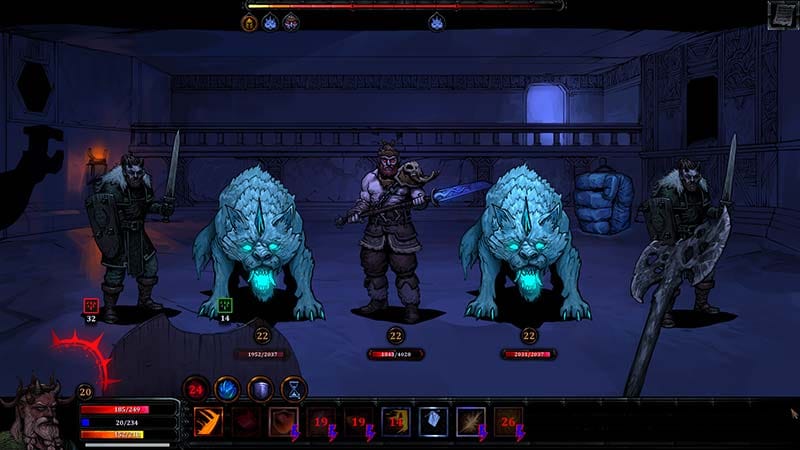 Gameplay view showing a Sorcerer using dark magic during tactical combat
