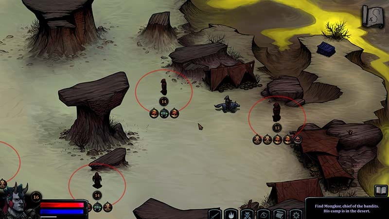 Gameplay view exploring ruined villages and haunted locations