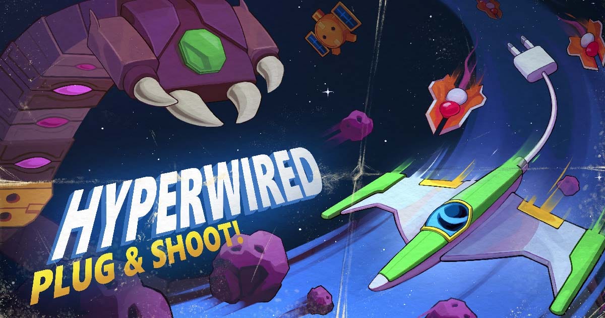 Promotional key art and logo for Hyperwired roguelike space shooter