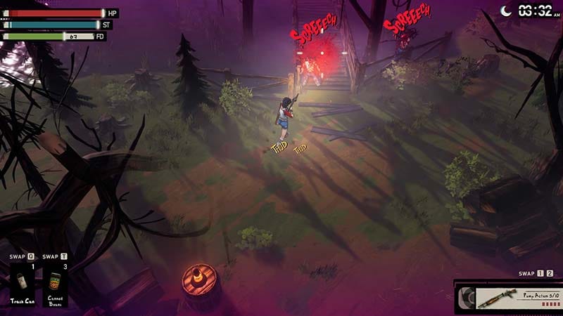 Main character from I Hate This Place shooting a gun at a target