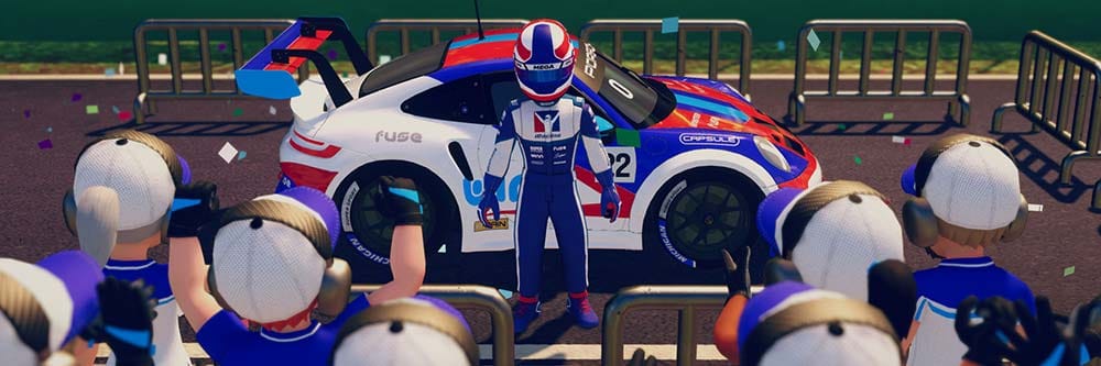 Promotional banner for iRacing Arcade by Original Fire Games and iRacing Studios.