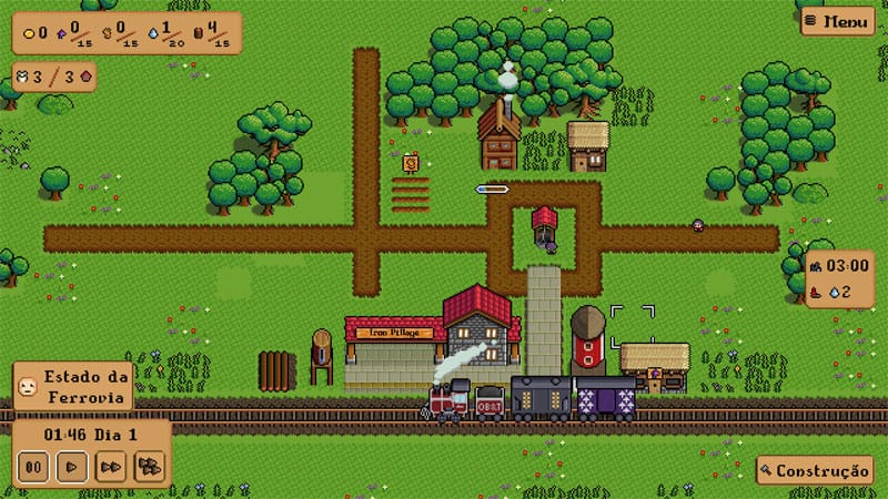 Low-light village scene with buildings and railway under night setting