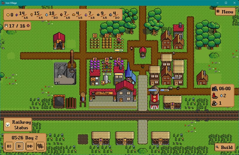 Close-up scene of railway passing through a developed village area