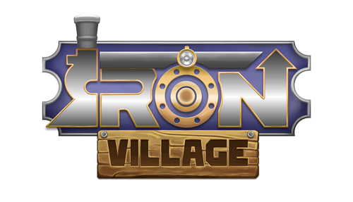 Iron Village logo with pixel-style lettering and railway-themed design elements