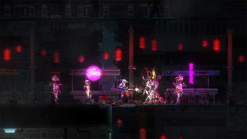 Gameplay screenshot from Katanaut showing Naut navigating twisted corridors.