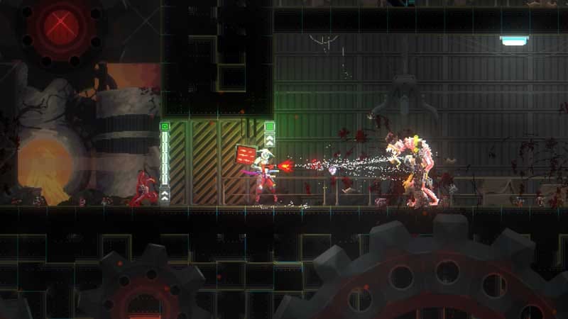 Environmental hazards and memory fragment collection in Katanaut.