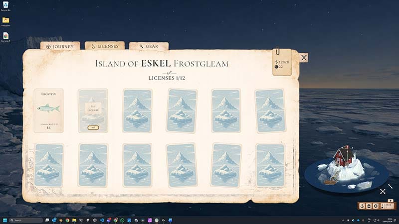 Interface screen displaying fishing progress and resource collection indicators
