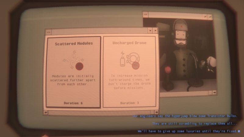 Space Force briefing screen featuring retro-inspired characters and mission objectives