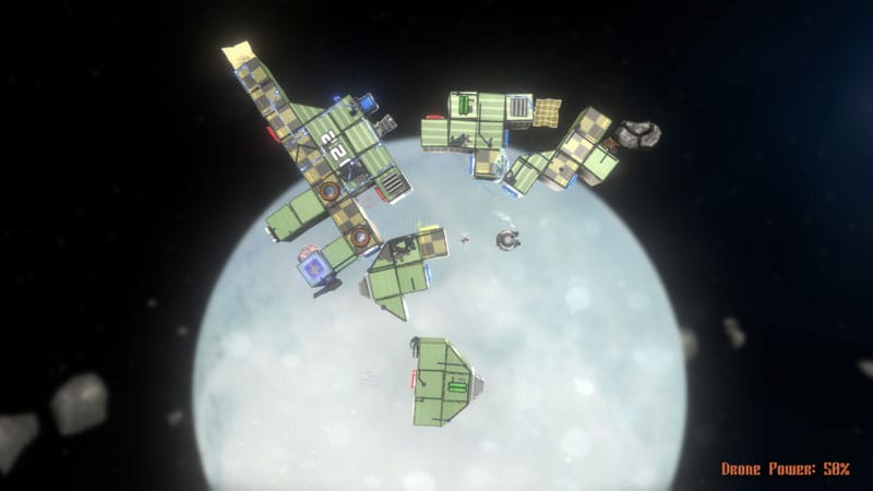 Spacecraft assembly environment with multiple modules awaiting connection in orbit