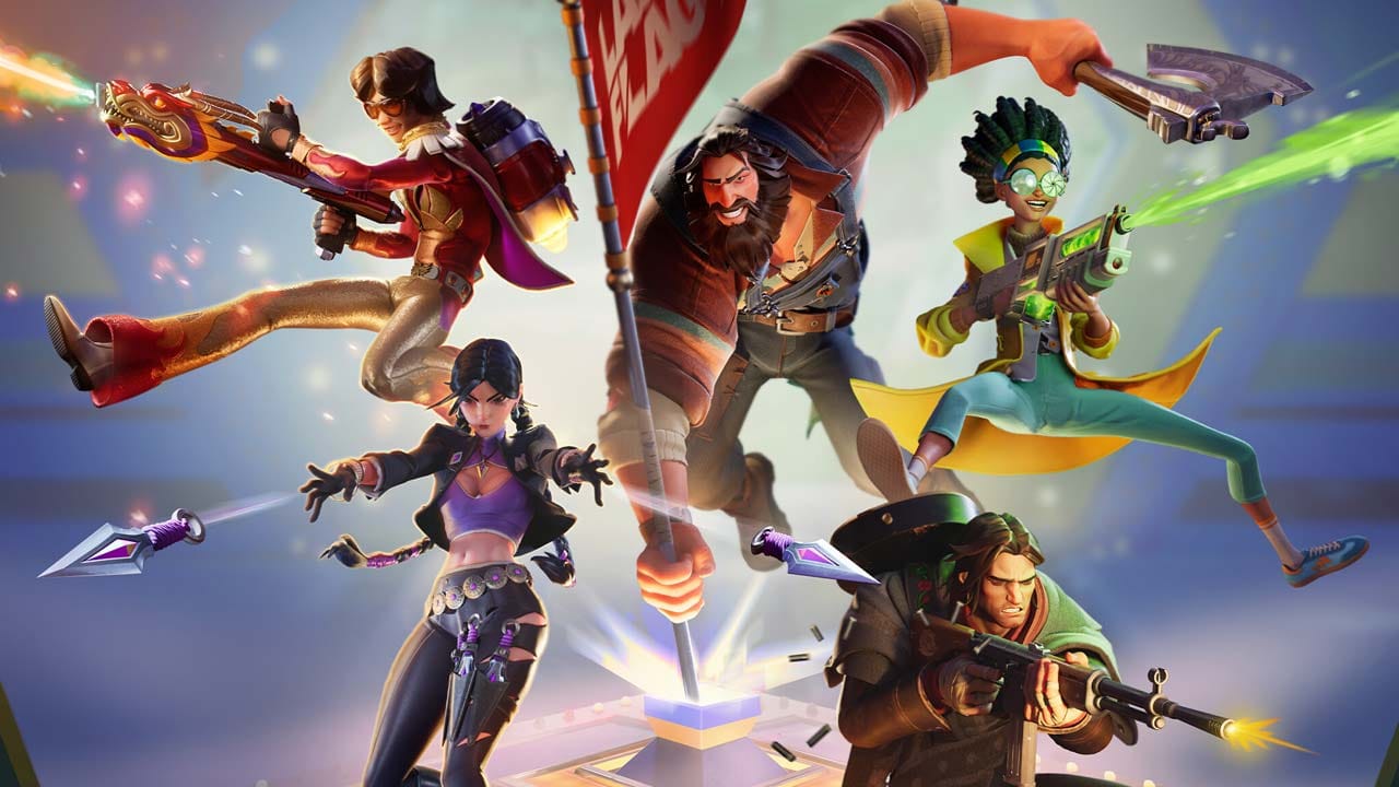 Colorful arena environment with varied terrain from a competitive multiplayer match