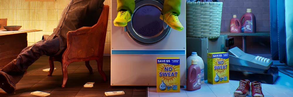 Banner image showing a laundromat exterior representing a concealed criminal operation