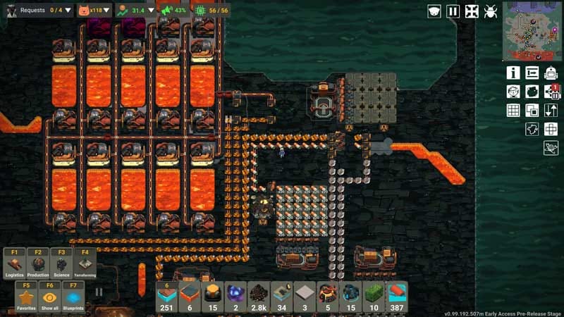 Production interface showing resource slots and factory management tools